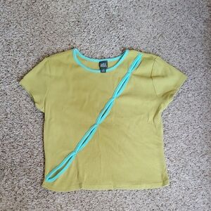 Green Crewneck Short Sleeve Top with Aqua Trim